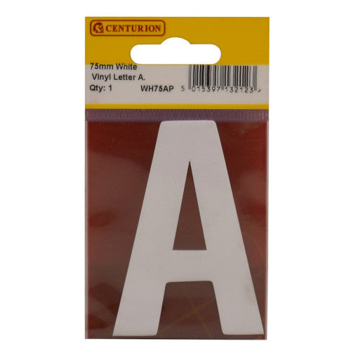 75mm White Helvetica Bold Condensed Style Vinyl Letter A
