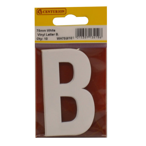 75mm White Helvetica Bold Condensed Style Vinyl Letter B (Pack of 10)