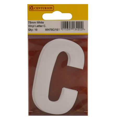 75mm White Helvetica Bold Condensed Style Vinyl Letter C (Pack of 10)