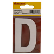 75mm White Helvetica Bold Condensed Style Vinyl Letter D (Pack of 10)