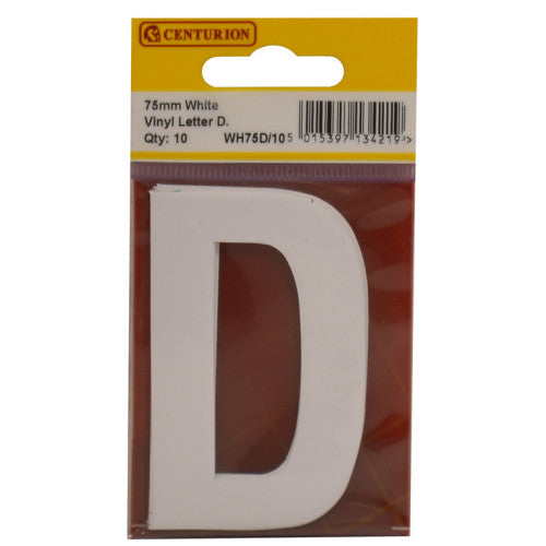 75mm White Helvetica Bold Condensed Style Vinyl Letter D (Pack of 10)