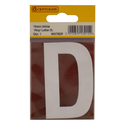 75mm White Helvetica Bold Condensed Style Vinyl Letter D