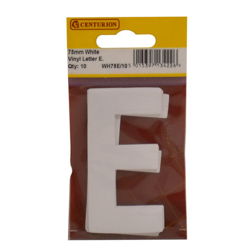 75mm White Helvetica Bold Condensed Style Vinyl Letter E (Pack of 10)