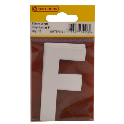 75mm White Helvetica Bold Condensed Style Vinyl Letter F (Pack of 10)