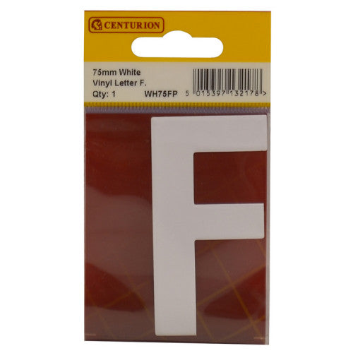 75mm White Helvetica Bold Condensed Style Vinyl Letter F