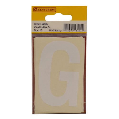 75mm White Helvetica Bold Condensed Style Vinyl Letter G (Pack of 10)