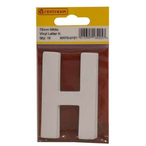 75mm White Helvetica Bold Condensed Style Vinyl Letter H (Pack of 10)