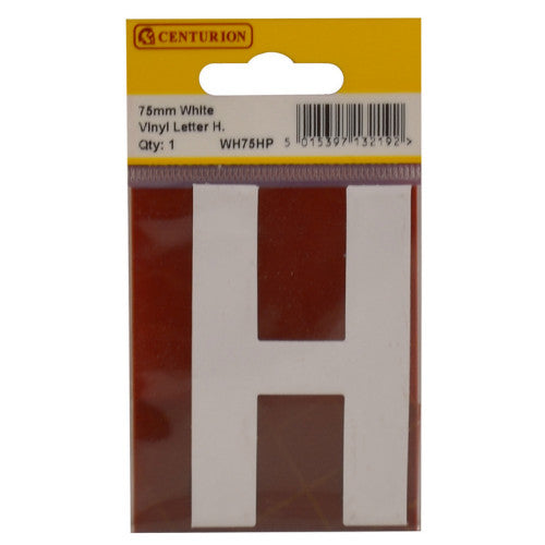 75mm White Helvetica Bold Condensed Style Vinyl Letter H