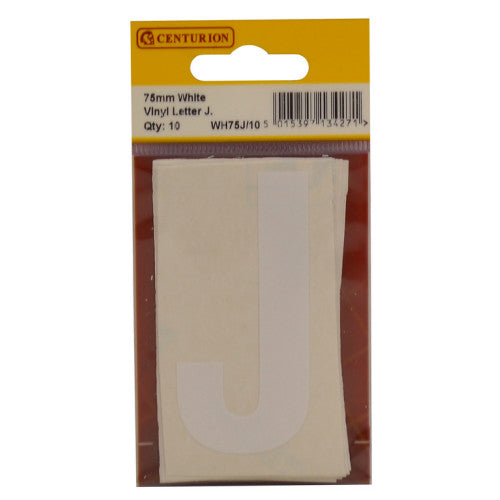 75mm White Helvetica Bold Condensed Style Vinyl Letter J (Pack of 10)