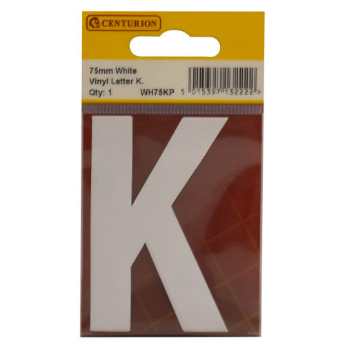 75mm White Helvetica Bold Condensed Style Vinyl Letter K