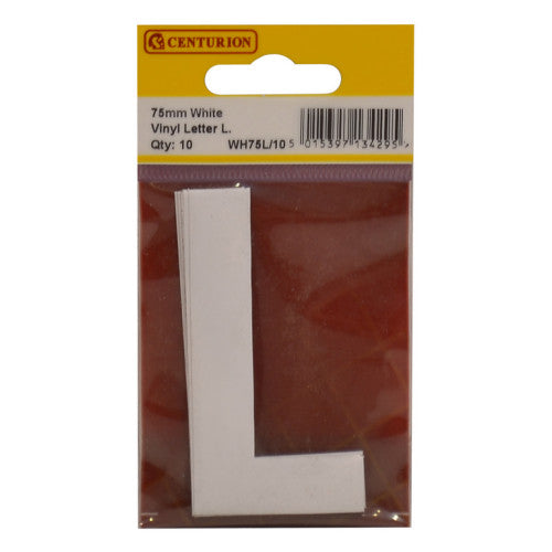 75mm White Helvetica Bold Condensed Style Vinyl Letter L (Pack of 10)