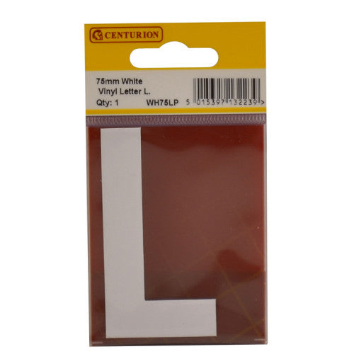 75mm White Helvetica Bold Condensed Style Vinyl Letter L