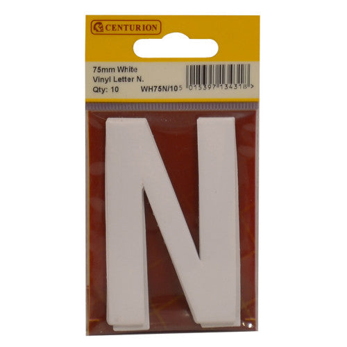 75mm White Helvetica Bold Condensed Style Vinyl Letter N (Pack of 10)