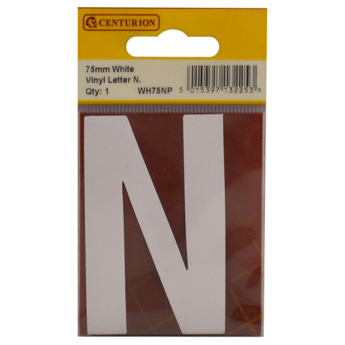 75mm White Helvetica Bold Condensed Style Vinyl Letter N