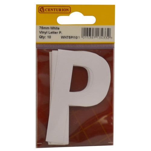 75mm White Helvetica Bold Condensed Style Vinyl Letter P (Pack of 10)