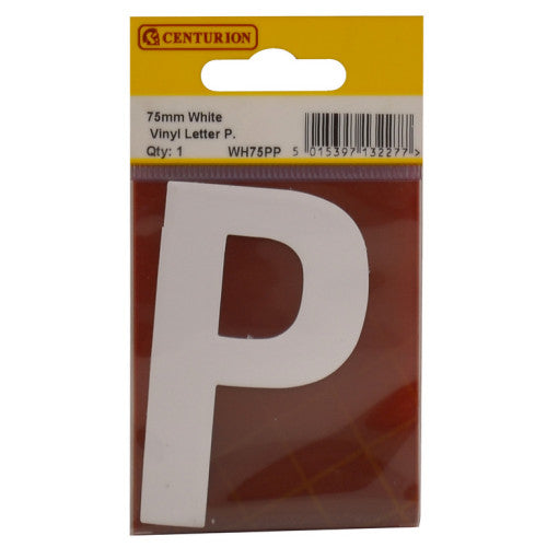 75mm White Helvetica Bold Condensed Style Vinyl Letter P