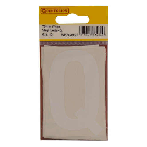 75mm White Helvetica Bold Condensed Style Vinyl Letter Q (Pack of 10)