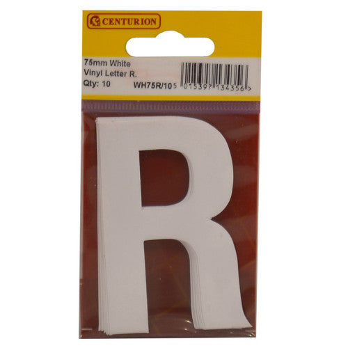 75mm White Helvetica Bold Condensed Style Vinyl Letter R (Pack of 10)