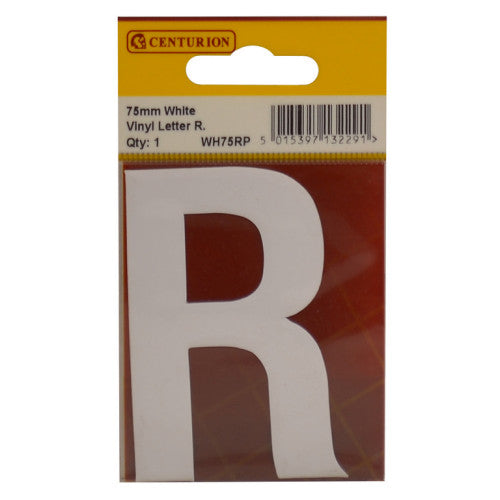 75mm White Helvetica Bold Condensed Style Vinyl Letter R