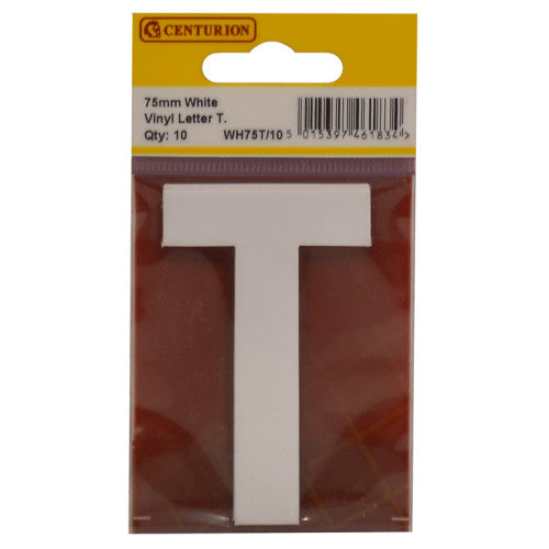 75mm White Helvetica Bold Condensed Style Vinyl Letter T (Pack of 10)