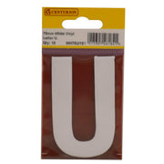 75mm White Helvetica Bold Condensed Style Vinyl Letter U (Pack of 10)