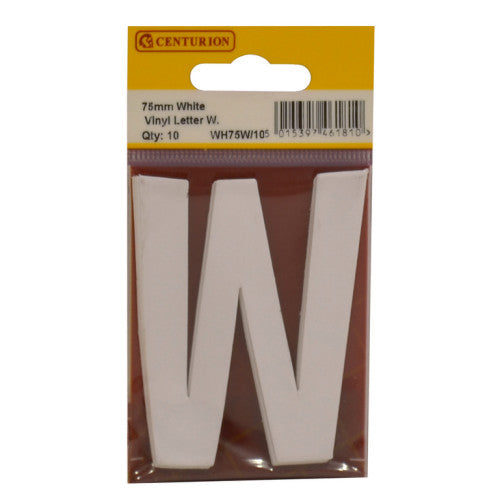 75mm White Helvetica Bold Condensed Style Vinyl Letter W (Pack of 10)