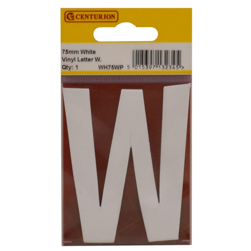 75mm White Helvetica Bold Condensed Style Vinyl Letter W
