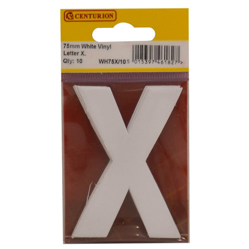 75mm White Helvetica Bold Condensed Style Vinyl Letter X (Pack of 10)