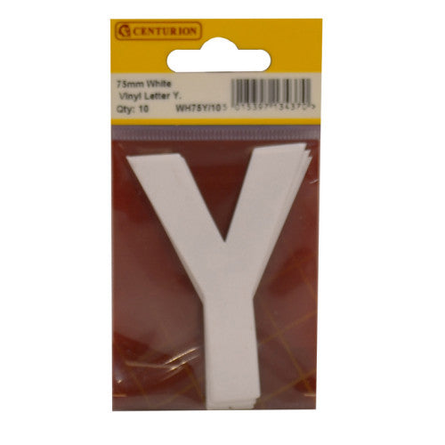 75mm White Helvetica Bold Condensed Style Vinyl Letter Y (Pack of 10)