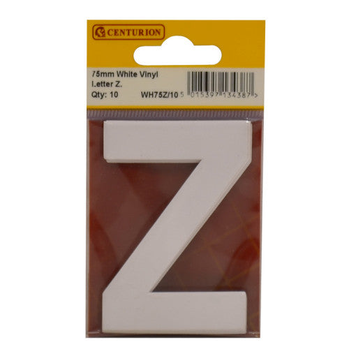 75mm White Helvetica Bold Condensed Style Vinyl Letter Z (Pack of 10)