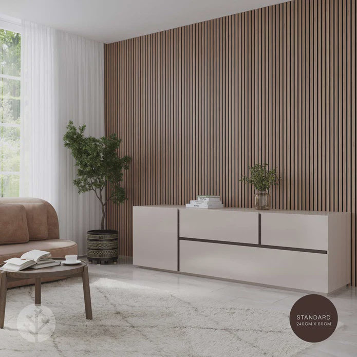ACUPANEL Acoustic Slat Wall Panels Walnut ( STANDARD ) 2400mm x 600mm