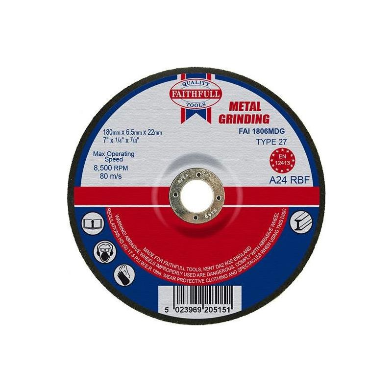 Faithfull Depressed Centre Metal Grinding Disc 180 x 6.5 x 22.23mm Faithfull - RockBottom Northampton