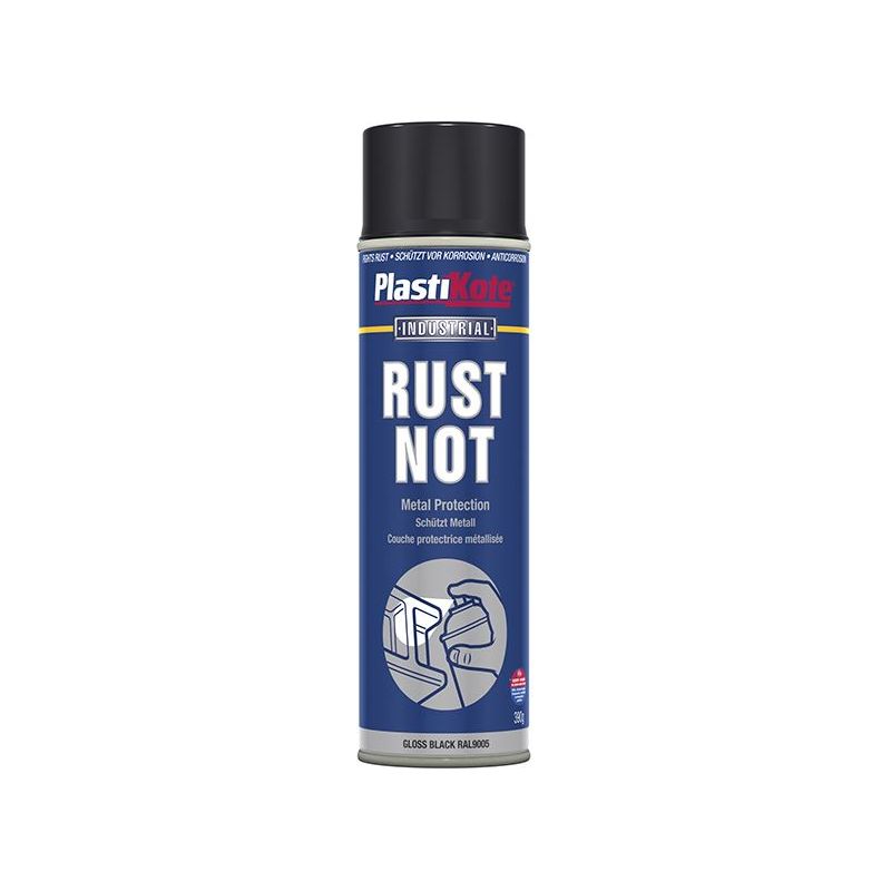 Plastikote Rust Not Spray Gloss Black 500ml PlastiKote - RockBottom Nothampton