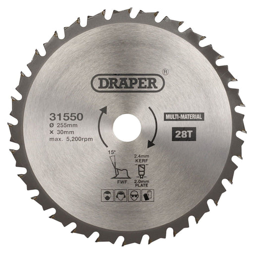 Draper TCT Multi-Purpose Circular Saw Blade, 255 x 30mm, 28T 31550 Draper - Town Tools 