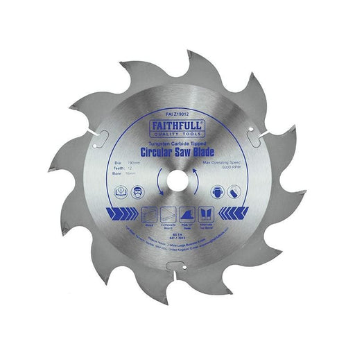 Faithfull TCT Circular Saw Blade 190 x 16mm x 12T POS Faithfull - RockBottom Northampton