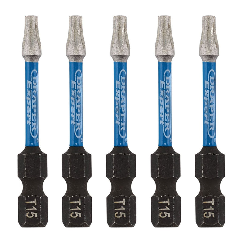 Draper Expert TX-STAR Impact Screwdriver Bits, T15 x 50mm, 1/4" Hex (Pack of 5) Draper - Town Tools 