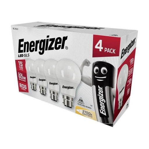 Energizer® LED BC (B22) Opal GLS Non-Dimmable Bulb, Warm White 806 lm 8.2W (Pack 4) Energizer® - RockBottom Northamptin