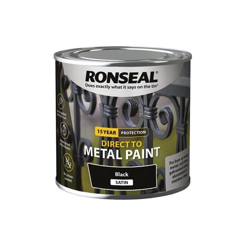 Ronseal Direct to Metal Paint Black Satin 250ml Ronseal - RockBottom Nothampton