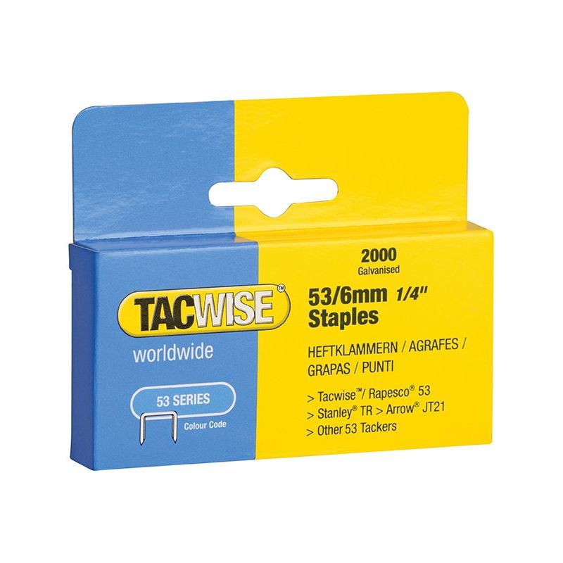 Tacwise 53 Light-Duty Staples 6mm (Type JT21 A) (Pack 2000) Tacwise - RockBottom Northampton