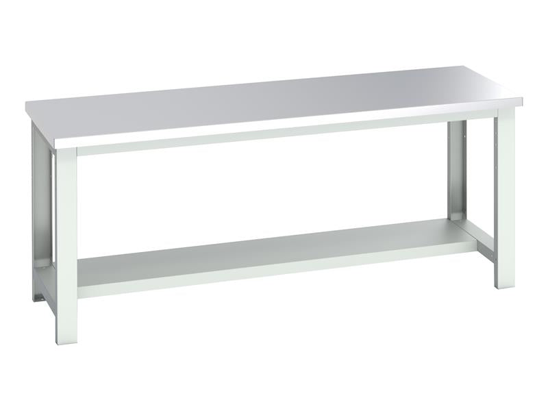 Bott Cubio Bench with Half Shelf, Stainless Steel Clad Top 2000 x 750mm