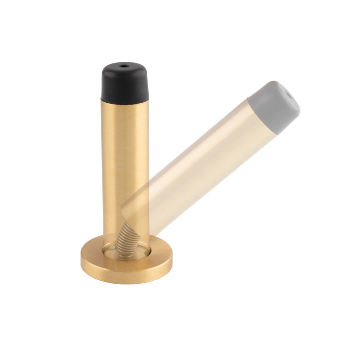 70 X 32Mm Sprung Wall Mounted Doorstop On Rose - Concealed Fix - Satin Brass