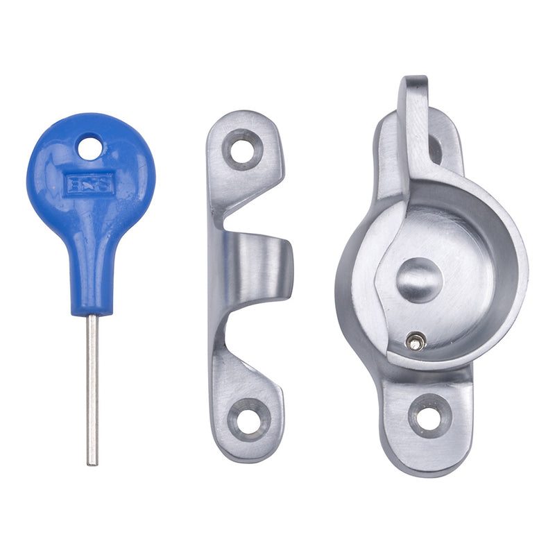 Locking Sash Fastener (Fitch Pattern) - Satin Chrome 64MMx25MM