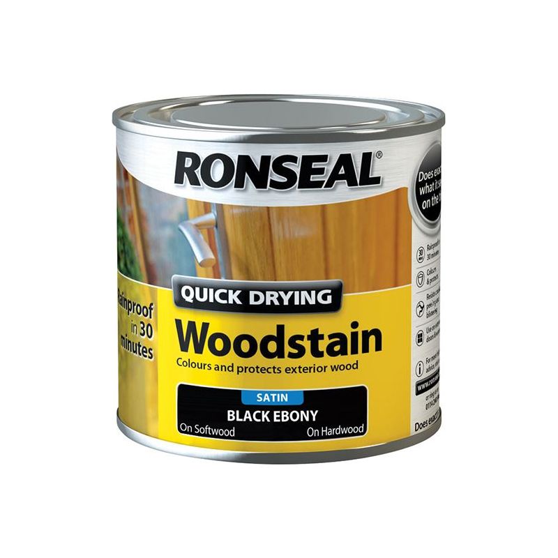Ronseal Quick Drying Woodstain Satin Ebony 250ml Ronseal - RockBottom Nothampton