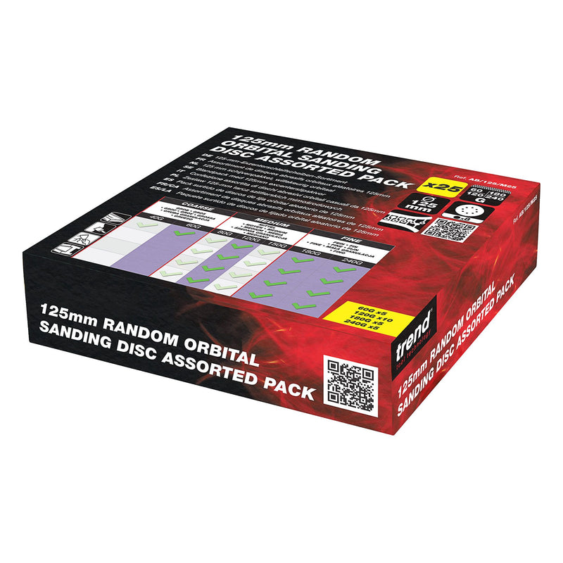 AB/125/M25 - 125mm 60G/120G/180G/240G Random Orbital Sanding Disc, 25 Pack