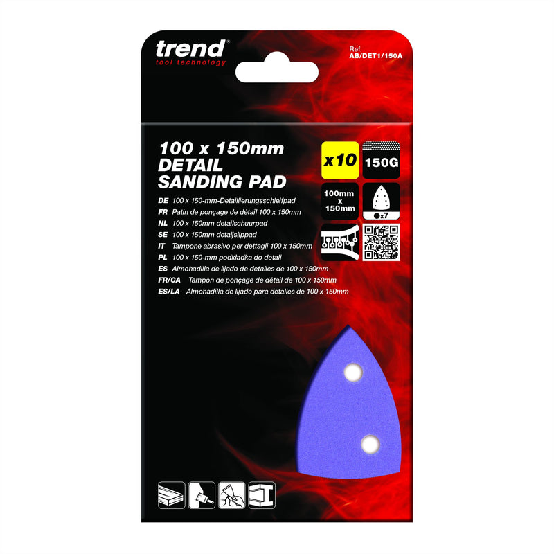 AB/DET1/150A - 100 x 150mm 7-Hole 150G Detail Sanding Pad, 10 Pack