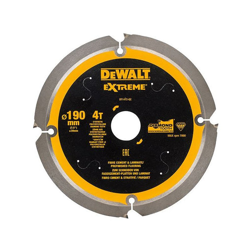 Dewalt Power Tools Extreme PCD Fibre Cement Saw Blade 190 x 30mm x 4T DeWALT Power Tools - RockBottom Northampton