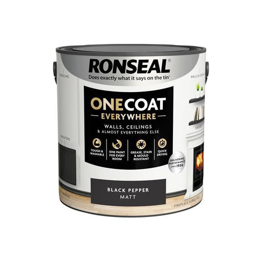 Ronseal One Coat Everywhere Interior Paint Black Pepper Matt 2.5 litre Ronseal - RockBottom Nothampton