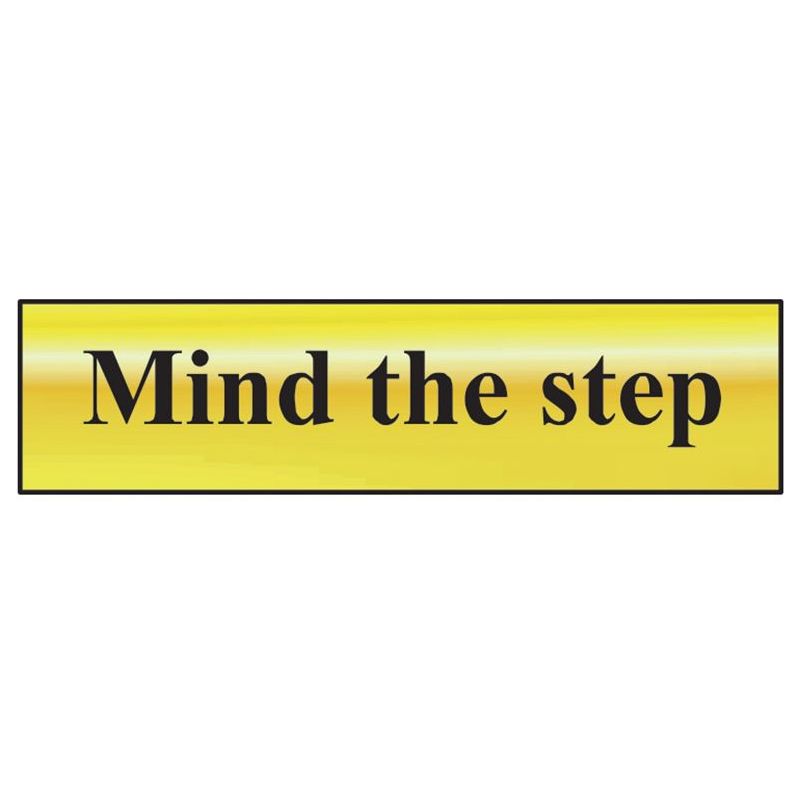 Scan Mind The Step - Polished Brass Effect 200 x 50mm Scan - RockBottom Nothampton