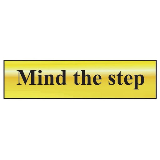 Scan Mind The Step - Polished Brass Effect 200 x 50mm Scan - RockBottom Nothampton