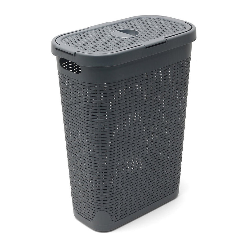 Addis Faux Rattan Slim Laundry Hamper, Charcoal, 40L - 517486